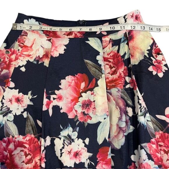 PROMGIRL Formal Maxi Skirt Lined Navy Floral Print Side Zipper Size Medium - Picture 9 of 11
